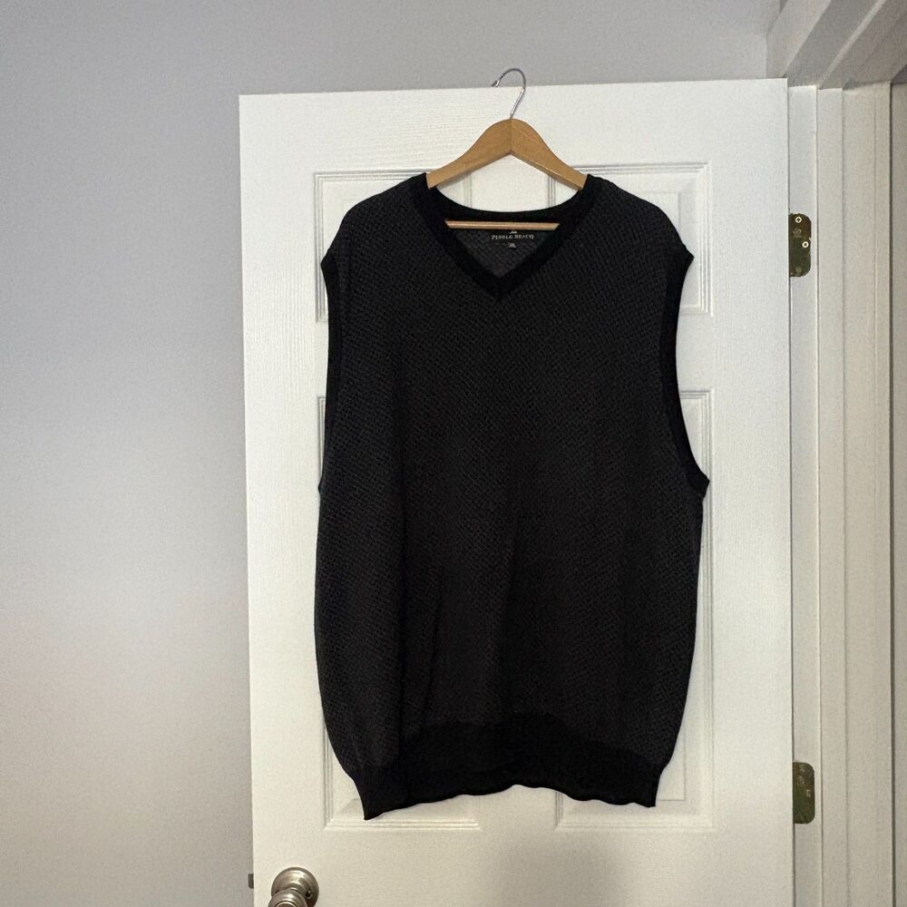 Pebble Beach Sweater Vest Mens XXL Black Gray Diamond V-neck Golf Pullover Knit
